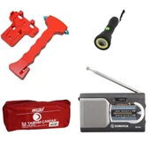 Acil Durum 4’lü Araç Seti: İlk Yardım Çantası + İmdat Çekici + El Feneri + Pilli Analog Radyo thumbnail 1