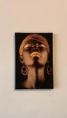 Siyahi Kadın Portreli Natürel Tasarım Ahşap Çerçeve Ev İşyeri Ofis Duvar Kanvas Tablo PRT2 thumbnail 5