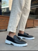 Pabucmarketi Püsküllü Erkek Casual Ayakkabı SİYAH (BEYAZ TABAN) thumbnail 3
