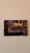 Sarı Araba Temalı Natürel Tasarım Ahşap Çerçeve Ev İşyeri Ofis Duvar Kanvas Tablo ARB2 thumbnail 3