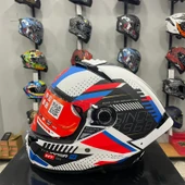 MT Helmets -Thunder 4 SV Luminence A7 Mat Beyaz/Kırmızı/Mavi Kapalı Kask - 1