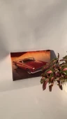 Kırmızı Araba Ve Gün batımı Temalı Natürel Tasarım Ahşap Çerçeve Ev İşyeri Duvar Kanvas Tablo ARB5 thumbnail 4