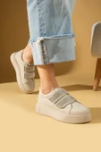 Pembe Potin Çift Bant Taş Detaylı Kalın Taban Kadın Sneaker 001-8282-24 - 11