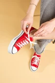 Pembe Potin Rahat Kalın Taban Keten Kadın Sneaker 10-9999-22 - 4