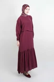 Tesettür Elbise Çift Düğme Detaylı Yandan Bağlamalı Modal Elbise Bordo - 2