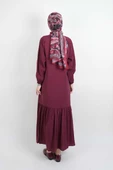Tesettür Elbise Çift Düğme Detaylı Yandan Bağlamalı Modal Elbise Bordo - 4
