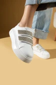 Pembe Potin Çift Bant Taş Detaylı Kalın Taban Kadın Sneaker 001-8282-24 - 5