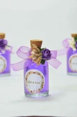25 Adet Çiçekli Hediyelik Kolonya Şişesi, Nikah Şekeri, Bebek Şekeri - Altın Mor - 1