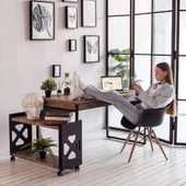 Tekerlekli Raf Ünitesi 2 Katlı Banyo Rafı Mutfak Rafı Ofis Rafı Servis Sehpası Organizer (kahve) - 6