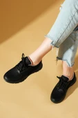 Pembe Potin Fileli Bağcıklı Comfort Taban Kadın Sneaker A1971-20SiyahSiyah - 2