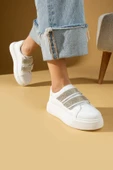 Pembe Potin Çift Bant Taş Detaylı Kalın Taban Kadın Sneaker 001-8282-24 - 6
