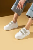 Pembe Potin Çift Bant Taş Detaylı Kalın Taban Kadın Sneaker 001-8282-24 - 4