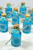 25 Adet Çiçekli Hediyelik Kolonya Şişesi, Nikah Şekeri, Bebek Şekeri - MAVİ - 1