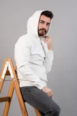 Slimfit Kapşonlu Erkek Spor Beyaz Sweatshirt - 1