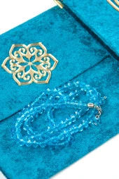 10 Adet Kadife Kaplı Yasin Kitabı - Çanta Boy - İsme Özel Plakalı - Tesbihli - Keseli - Kutulu - Petrol Renk - Mevlit Hediyeliği thumbnail 2