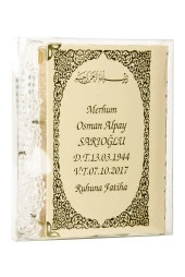 50 ADET - İsim Baskılı Ciltli Yasin Kitabı - Çanta Boy - 128 Sayfa - Tesbihli - Şeffaf Kutulu - Krem Renk - Dini Hediyelik Set thumbnail 1