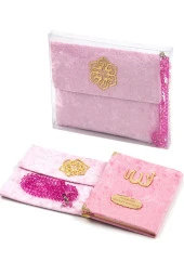 20 Adet Kadife Kaplı Yasin Kitabı - Çanta Boy - İsme Özel Plakalı - Tesbihli - Keseli - Kutulu - Pembe Renk - Mevlit Hediyeliği thumbnail 1