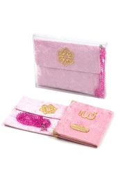 20 Adet Kadife Kaplı Yasin Kitabı - Çanta Boy - İsme Özel Plakalı - Tesbihli - Keseli - Kutulu - Pembe Renk - Mevlit Hediyeliği thumbnail 4