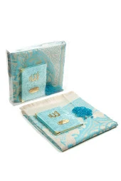 Kadife Yasin Kitabı Çanta Boy İsme Özel Plakalı Seccadeli Tesbihli Kutulu Mavi thumbnail 1