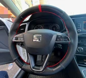 DİKİŞLİ DİREKSİYON KILIFI NOKTALI DERİ MİNİKARE KARBON DERİ KIRMIZI YÜZÜK / DİKİŞLİ SEAT LEON thumbnail 1