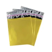 20x25 cm Altın Renk Bantlı Lüks Metalize Hediyelik Poşet (50 Adet) - 2