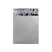 20x25 cm Gümüş Renk Bantlı Lüks Metalize Hediyelik Poşet (50 Adet) - 3