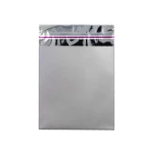 17x25 cm Gümüş Renk Bantlı Lüks Metalize Hediyelik Poşet (50 Adet) - 3