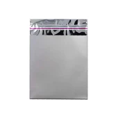 30x35 cm Gümüş Renk Bantlı Lüks Metalize Hediyelik Poşet (50 Adet) - 3