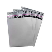 20x25 cm Gümüş Renk Bantlı Lüks Metalize Hediyelik Poşet (50 Adet) - 2