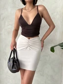 Önü büzgülü etek bej s24222 thumbnail 6