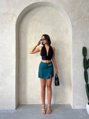 Zincirli şort etek petrol yeşili s24676 thumbnail 5