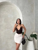 Önü büzgülü etek bej s24222 thumbnail 5