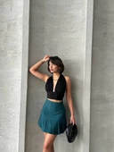 Pileli düğmeli etek yeşil s24811 - 6