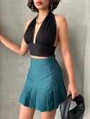 Pileli düğmeli etek yeşil s24811 thumbnail 1