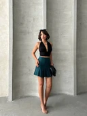 Pileli düğmeli etek yeşil s24811 - 7