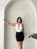 Önü büzgülü etek siyah s24222 - 3