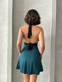 Pileli düğmeli etek yeşil s24811 thumbnail 2