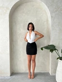 Önü büzgülü etek siyah s24222 - 6