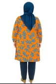Turuncu Mavi Yaprak Desenli Tunik - 2