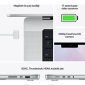 MacBook M1 Pro Çip 16GB 1TB SSD macOS 14" QHD Taşınabilir Bilgisayar Gümüş MKGT3TU/A thumbnail 7