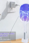 Şarjlı Elektrikli Sinek ve Sivrisinek Öldürücü Raket – UV Işıklı, Güçlü Voltaj, Sessiz Çalışma, Şarj Standı ve USB Kablo Dahil thumbnail 3