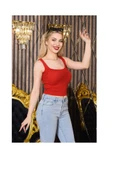 Kadın Kırmızı Fit Askılı Triko Crop Bluz – Yazlık Basic Şıklık thumbnail 1