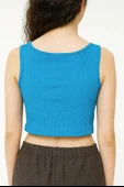 Sıfır Kol Crop Tişört (Mavi) - 2