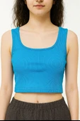 Sıfır Kol Crop Tişört (Mavi) - 1