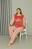 Moda Çizgi Welsoft Polar Kadın Büyük Beden Pudra Pijama Takımı 808040 - 5