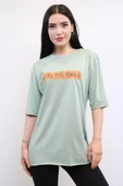 Moda Çizgi Bisiklet Yaka Oversize Tshirt Mint thumbnail 1