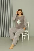 Moda Çizgi Welsoft Polar Kadın Büyük Beden Gri Pijama Takımı 808048 - 4