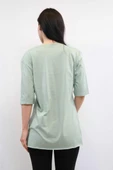 Moda Çizgi Bisiklet Yaka Oversize Tshirt Mint thumbnail 2