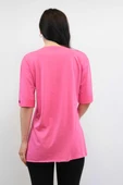 Moda Çizgi Bisiklet Yaka Oversize Tshirt Pembe thumbnail 2