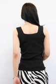 Moda Çizgi Koton Yaka Triko Atlet Siyah thumbnail 3